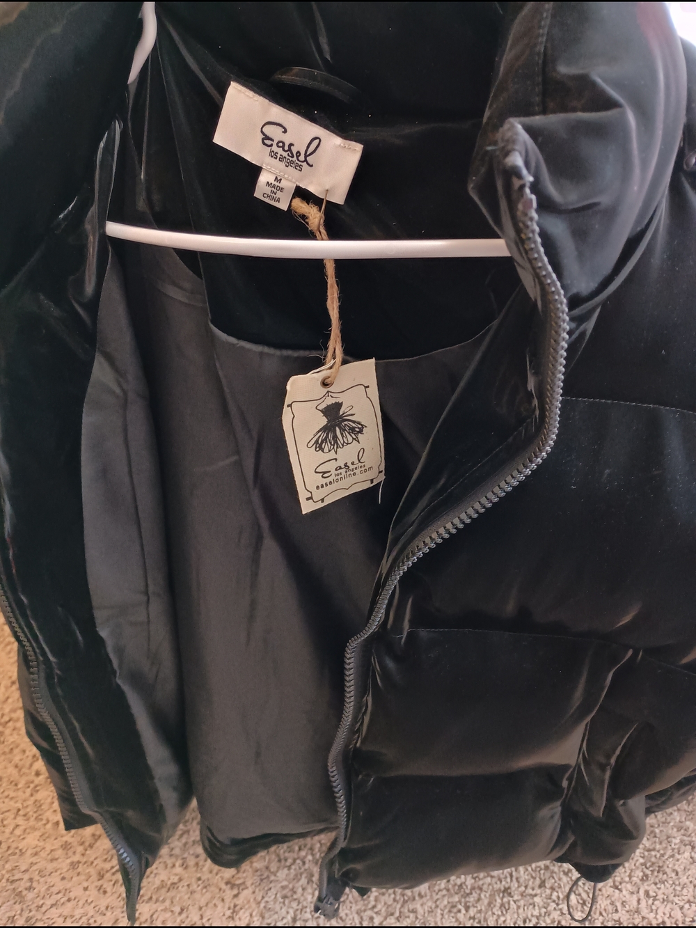 Easel Black Quilted Puffer Vest with Hood